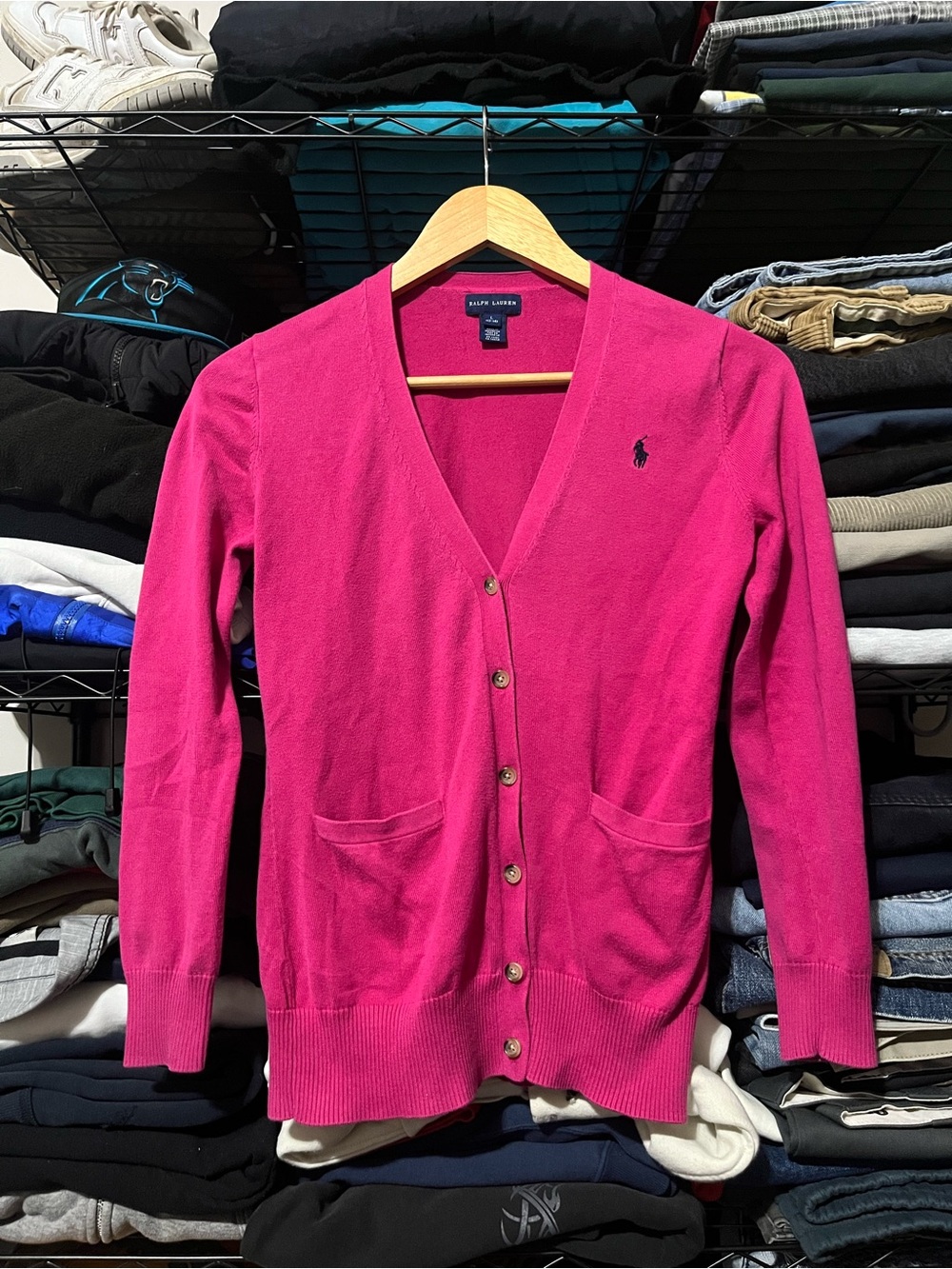 Ralph Lauren Hot Pink V-Neck Button Cardigan